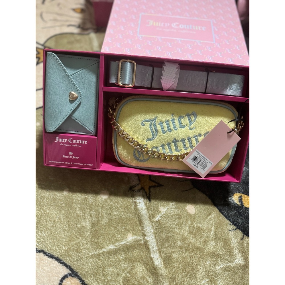 Juicy Couture Yellow Crossbody‎ Bag Gift Set Card Case & Strap NWT retails $99